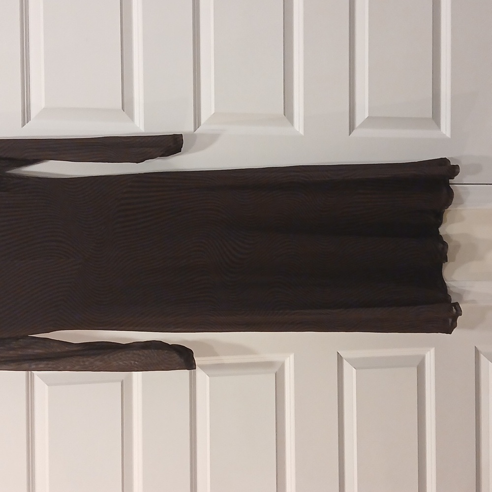 Rachel Zoe Brown Black Wavy Line Sheer Layover Midi Dress Size Small - Picture 9 of 9